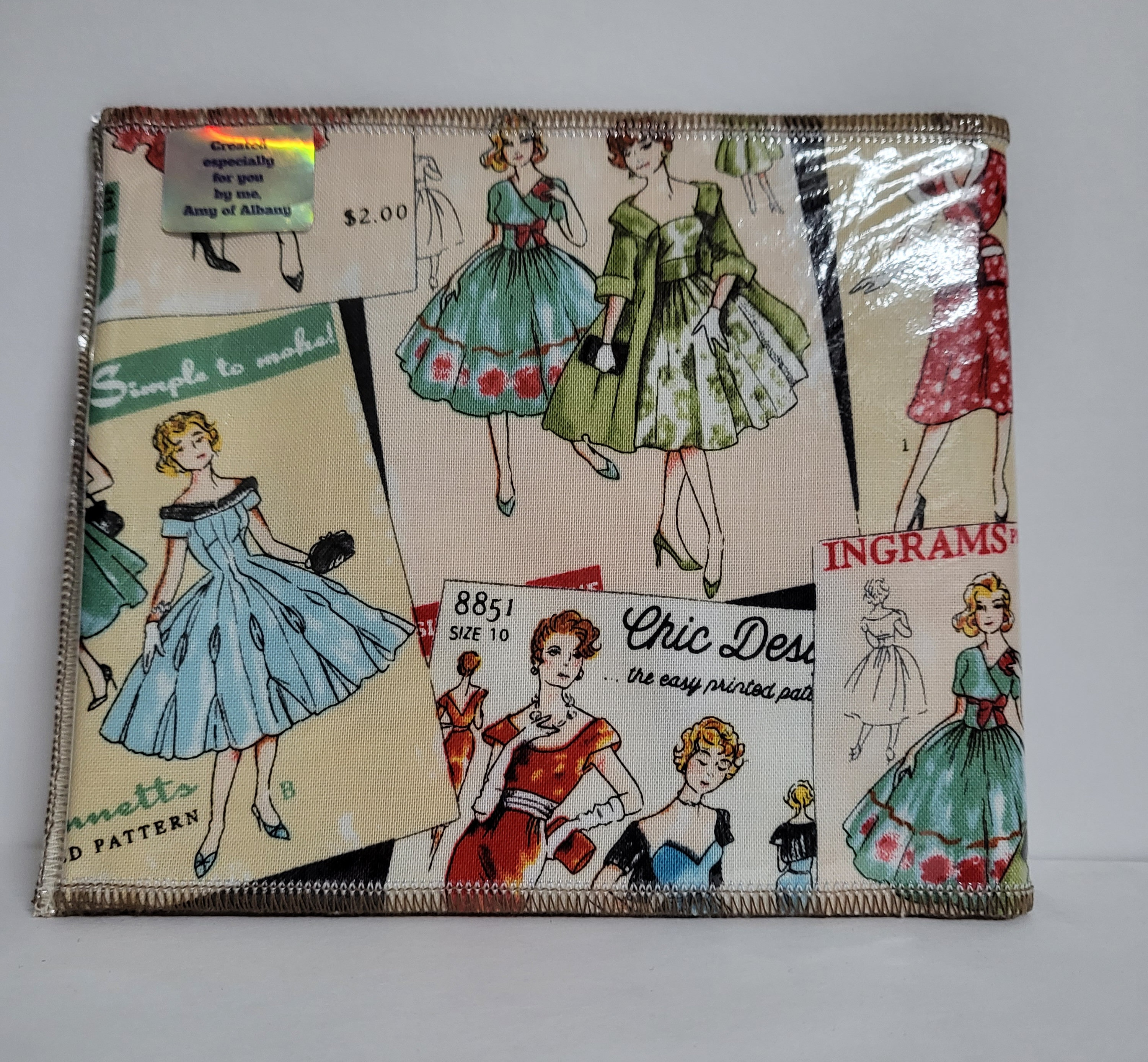 Your Choice of 1) Handcrafted~Vintage Sewing Pattern Theme LARGE Mah Jongg Card (NOT included) Holder/Sleeve/Protector w/hook & loop closure