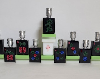 Your Choice of (1) Handcrafted~(1) Mah Jongg Translucent Green & Black Tile Hanukkah Menorah