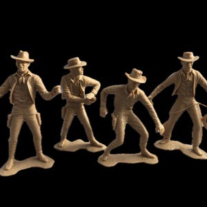 Lot of 4 Vintage Collectible Western Toys by Louis MARX Cowboys & Indians series, Action Figures, Plastimarx, Plastic, 1960s, Beige, Mexico