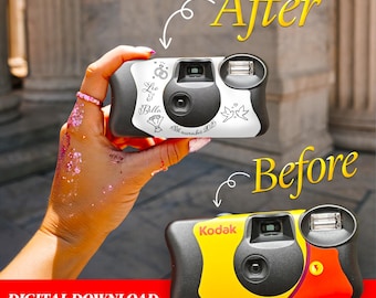 Disposable Camera Wrap Template | Kodak FunSaver Skin | Wedding Favor Sticker | Film Camera Label | Instant Download Canva PNG