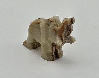 Miniature Hand-Carved Alabaster Elephant Figurine – Natural Stone Animal Sculpture