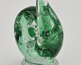 Vintage Handblown Green Art Glass Snail Figurine – Spiral Body with Controlled Bubbles