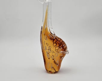 Vintage Handblown Glass Giraffe – Amber & Clear Art Glass Figurine with Millefiori Accents