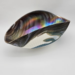 Sculptural Iridescent Art Glass Centerpiece Bowl – Textured Optical Shell Form