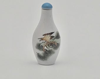 Miniature Hand-Painted Porcelain Snuff Bottle – Landscape & Bird Motif with Stopper