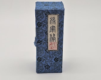 Vintage Warrior Scholar Figurine in Blue Silk Box – Asian Decor Statue