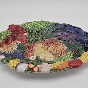 Fitz and Floyd Classics Colorful Rooster Platter | Hand-Painted Ceramic Serving Tray | Farmhouse Kitchen Decor