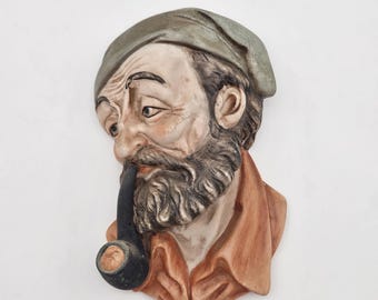 Vintage Porcelain Wall Plaque – Bearded Sailor with Pipe