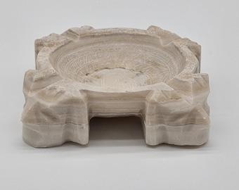 Vintage Carved Onyx Aztec Ashtray Cream Banded Stone