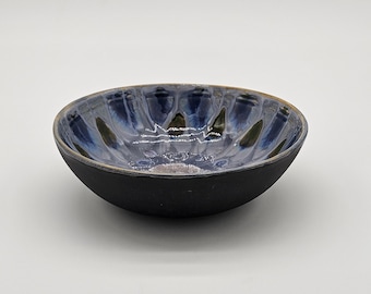 Artist Signed Pottery Bowl Blue Drip Glaze Decorative Ceramic Bowl Larissa Thomas