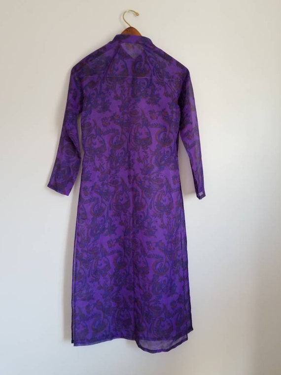 Vintage purple sheer red paisley floral Cheong-sam