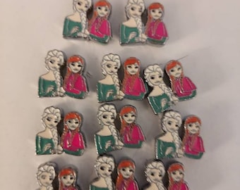 11 (8mm) Elsa and Anna Slide Charms Jewelry Supplies Craft Supplies