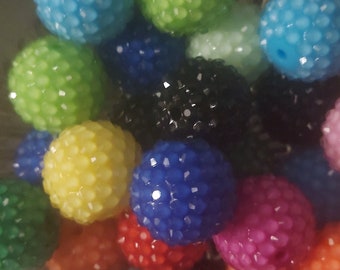 25 (20mm) Solid Color with Rhinestone Acrylic Beads Mixed Colors