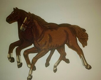 Handmade Wood Horse Figurine Wall Decor (Made From Wood and Fabric)