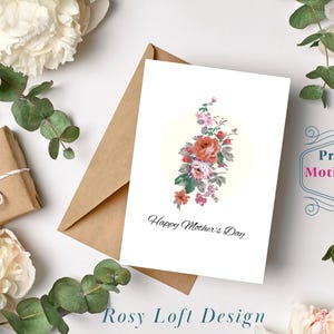 Modelo de cartão para o Dia das Mães para imprimir, Feliz Dia das Mães, Design floral vintage em cascata, Download instantâneo, Cartão de felicitações faça você mesmo, PDF para impressão