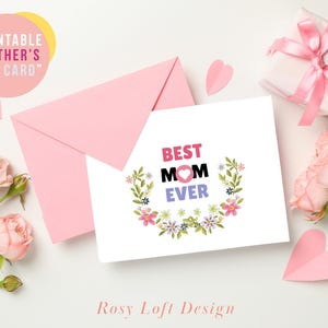 Modello di biglietto stampabile per la festa della mamma, MIGLIORI MAMME DI SEMPRE, Design floreale, Buona festa della mamma, Cuore, Design floreale, Download immediato,