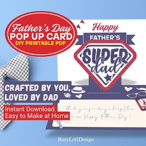 Pop-Up Karte zum Vatertag | SUPER DAD druckbare | DIY Heldenkarte für Papa | Sofortdownload | Spaß Geschenk von Kindern