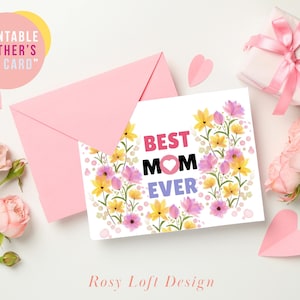 Modello di biglietto stampabile per la Festa della Mamma, LE MAMME MIGLIORI DI SEMPRE - Giardino fiorito, Buona Festa della Mamma, Cuore. Design floreale, Download immediato