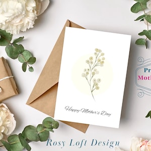 Modelo de cartão para o Dia das Mães para imprimir, Feliz Dia das Mães, Design de Gypsophila, Download instantâneo, Cartão de felicitações faça você mesmo, PDF para impressão