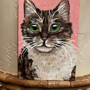 Original Acrylic Cat Painting, Not a Print, Canvas Wall Art, Hand Painted Cat.