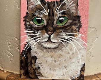 Pintura de gato acrílica original, no una impresión, arte de pared en lienzo, gato pintado a mano.