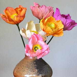 Fleurs de pavot d'Islande en papier fait main, papier crêpe, fleurs de printemps, bouquet de la mariée, arrangement de décoration intérieure, cadeau de 1er anniversaire de mariage