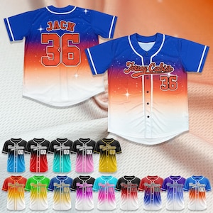 Custom baseball jersey personalized team name number gradient team uniform party jerseys Sports shirt Kids Adults (Printed Glitter)