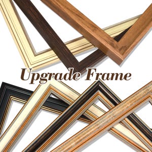 May include: An assortment of picture frames in various colors and styles, including black, brown, and gold. The frames have different textures and finishes, with the text "Upgrade Frame" in the center.