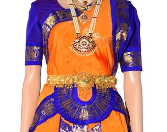 ORANGE BLUE Bharatanatyam Dress | Art Silk | Nutan Dance Costumes