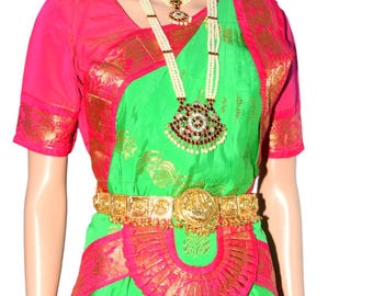 GREEN PINK Bharatanatyam Dress | Art Silk | Nutan Dance Costumes