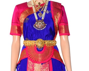 BLUE PINK Bharatanatyam Dress | Art Silk | Nutan Dance Costumes