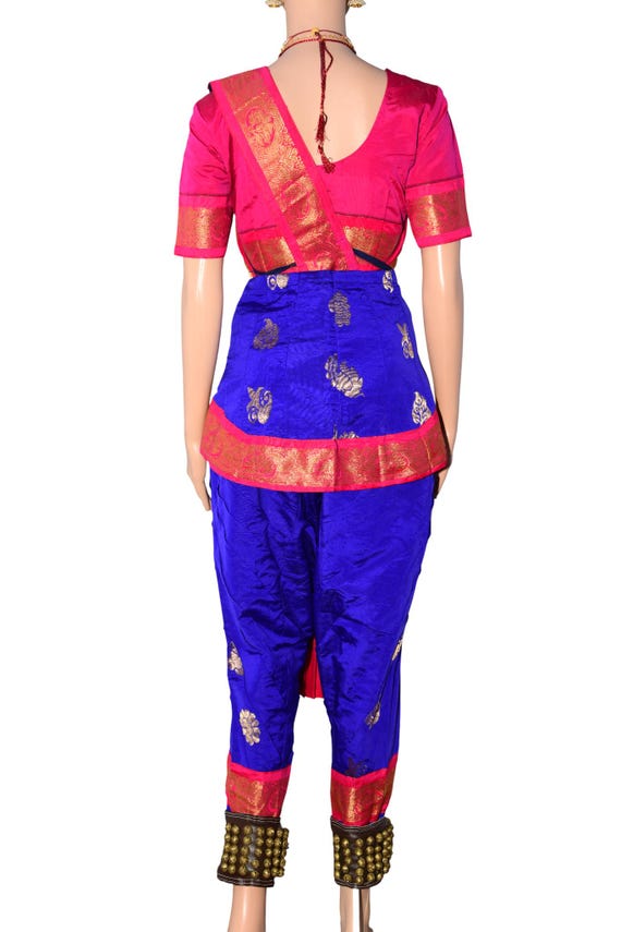 pink blue bharatanatyam dress Bharatnatyam Dress | Peach Pink with Blue Border | Artificial Saree