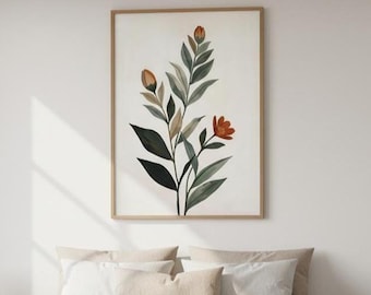 Minimalist Flower Botanical Wall Art – Earth Tone Floral Print Digital Download