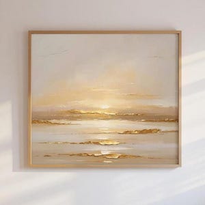黄金の日の出抽象風景画：ジャパニーズ海岸壁アート