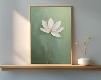 Japandi Lotus Flower Print: Sage Green Minimalist Wall Art