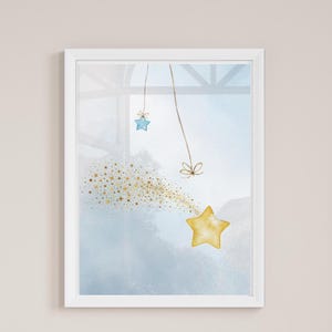 Magische Sternschnuppe Babyzimmer Poster | Kinderzimmer Wand Kunst | Sternenklare Nacht