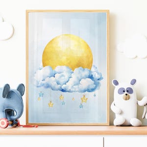 Verträumter Vollmond-Babyzimmer Druck | Kinderzimmer Wand Kunst | Sternenklare Nacht