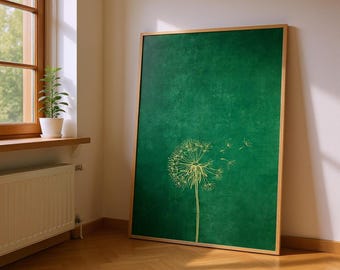 Minimalist Dandelion Wall Art | Japandi Gold Line Botanical Portrait for Living Room Decor Digital Download