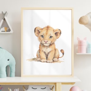 Lion Cub Baby Room Print | Nursery Wall Art | Wild Wonderful Safari Animals | Jungle Cub Watercolor Illustration Kid's Digital Download
