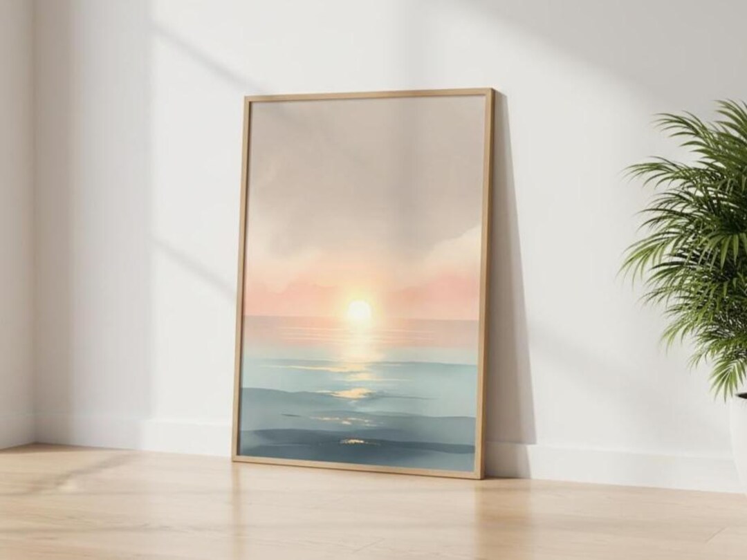 Pastel Horizon Wall Art | Abstract Ocean Sunset Print | Minimalist ...