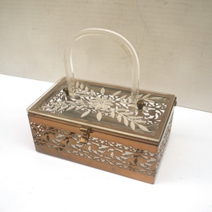 1950s Madwed Box Purse Handbag Etched Clear Lucite Pierced Gold Metal Etsy