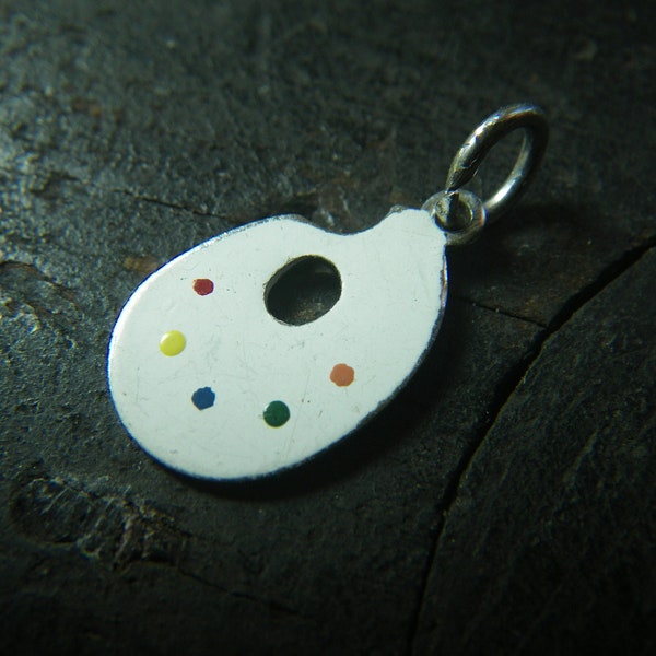 Tiny White Artist's Palette Charm, Wells Sterling Silver & Enamel, 1960s