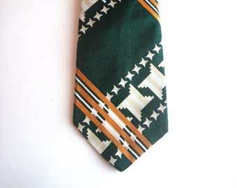 1970s Qiana Polyester Ugly Necktie, Wide Men's Tie, Textured, Green, White, Gold, Rust