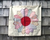 Vintage Dresden Plate Feedsack Pillow Cover - Quilt Pieced Slipcase - Unused