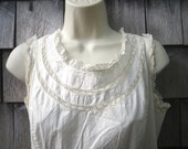 Romantic Antique Long White Cotton Camisole Dress Nightgown - Buttons Up Back - Sleeveless - Broderie Anglaise Lace