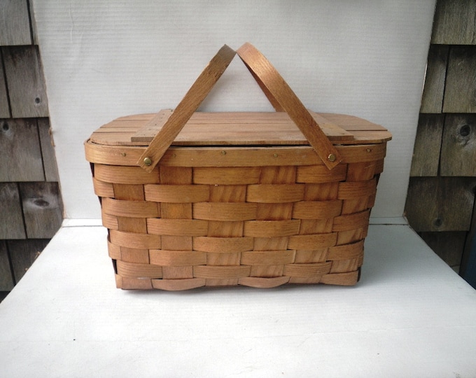 Vintage Large Wooden Slat Picnic Basket Basketville Putney Etsy