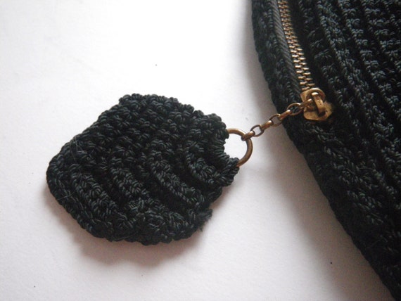 1940s Very Large Black Crochet Semi-Circle Clutch… - image 10