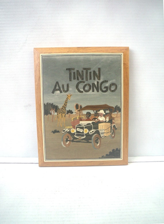 Tintin Au Congo Inlaid Wood Marquetry Picture Framed Edge Etsy