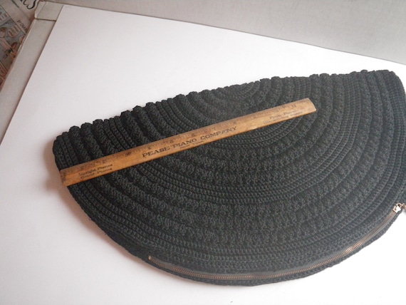 1940s Very Large Black Crochet Semi-Circle Clutch… - image 6