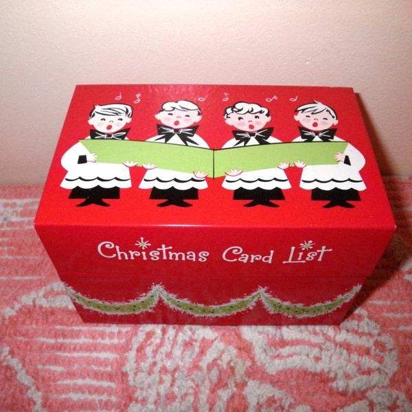 Vintage Choir Boys Christmas Card Box - Red Green Black White